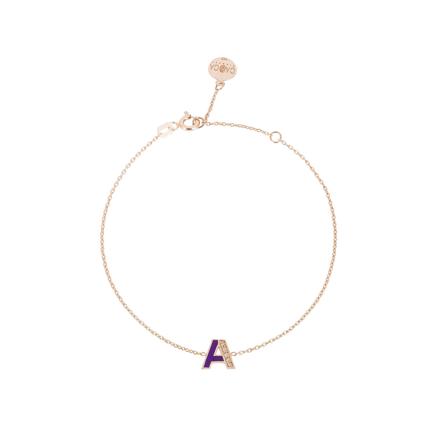 CAOCA Enamel Letter A Gold and Diamond Bracelet