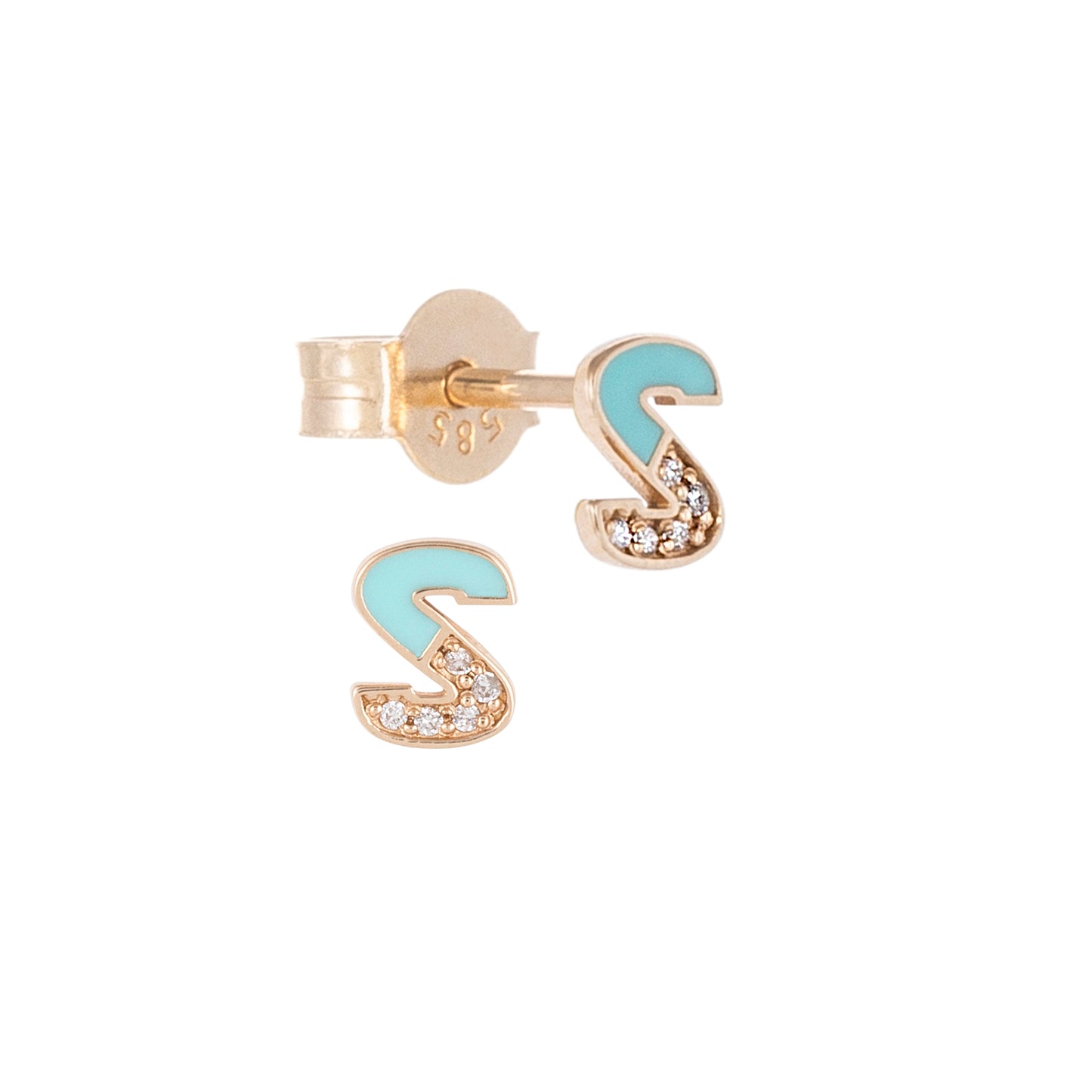 CAOCA Enamel Letter S Gold and Diamond Earring