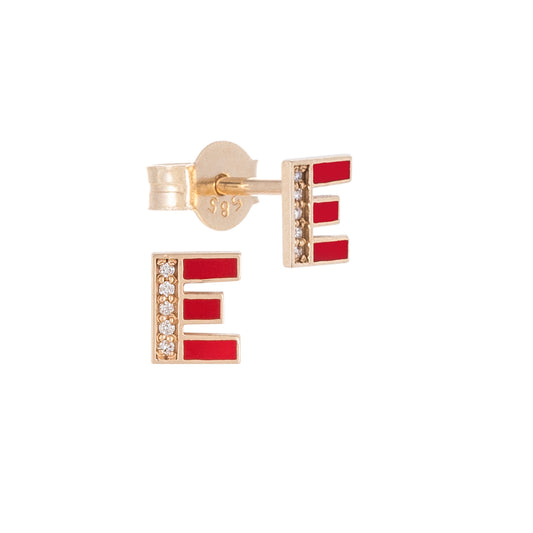 CAOCA Enamel Letter E Gold and Diamond Earring