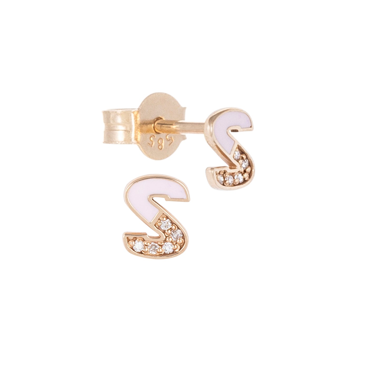 CAOCA Enamel Letter S Gold and Diamond Earring