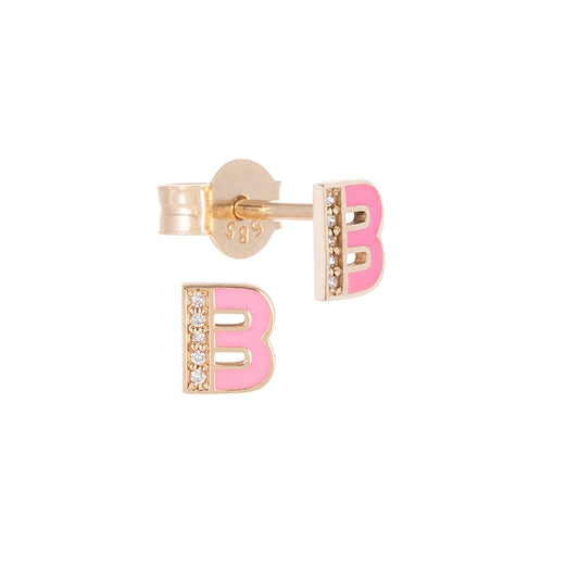 CAOCA Enamel Letter B Gold and Diamond Earring