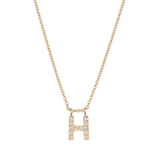 CAOCA Letter H Gold and Diamond Necklace