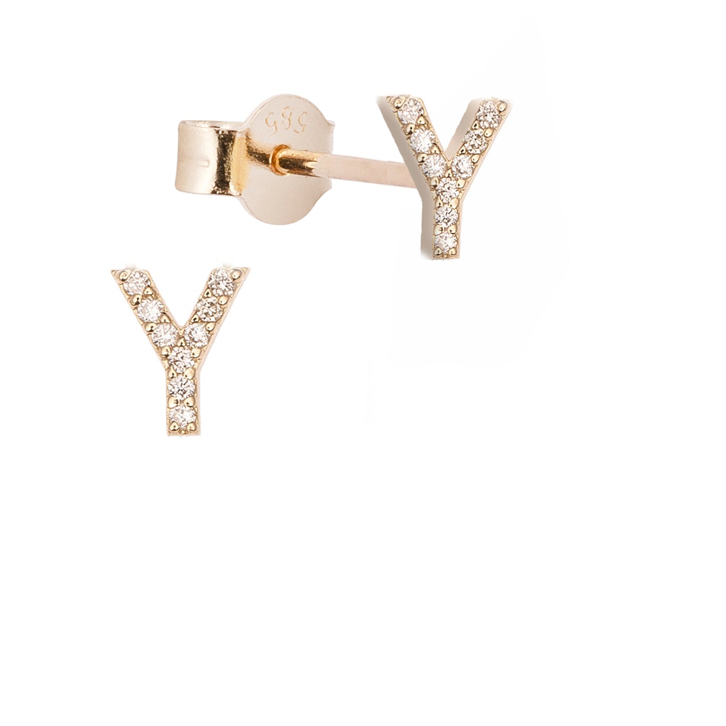 CAOCA Letter Y Gold and Diamond Earring